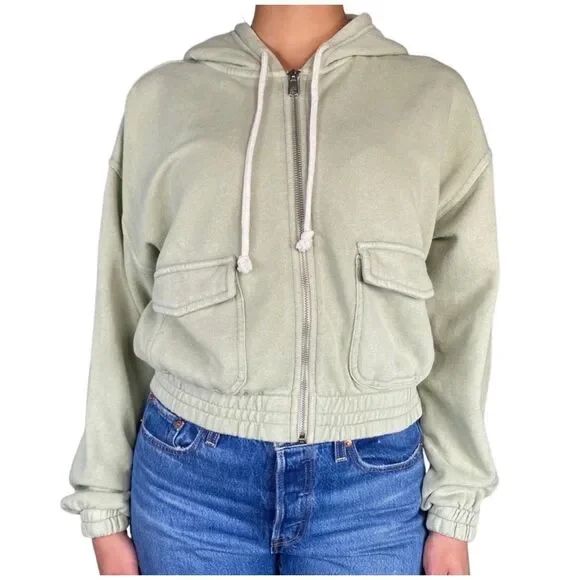 NWT Aerie Cropped Full Zip Light Green Hoodie Women’s Size M - Picture 2 of 10